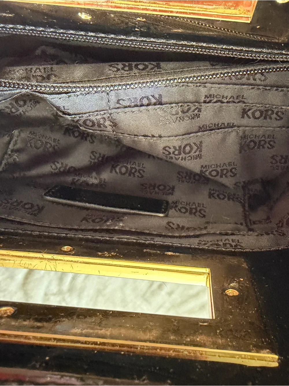 Michael Kors Black Patent Logo Wristlet with Gold Handle Accent - Picture 3 of 3